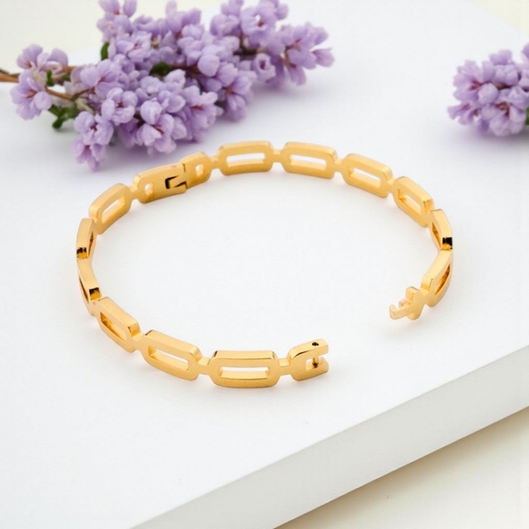 🆕️ Minimalist Link Chain Bangle 18K Gold Plated Stainless Steel Modern Chic - Picture 4 of 13